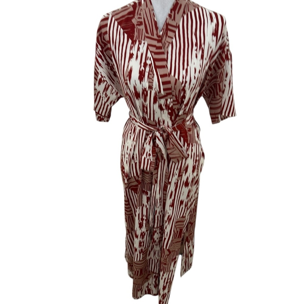 NWT J. Brooks Rust Cream Robe kimono tie belt split sides full length size small - Picture 3 of 11